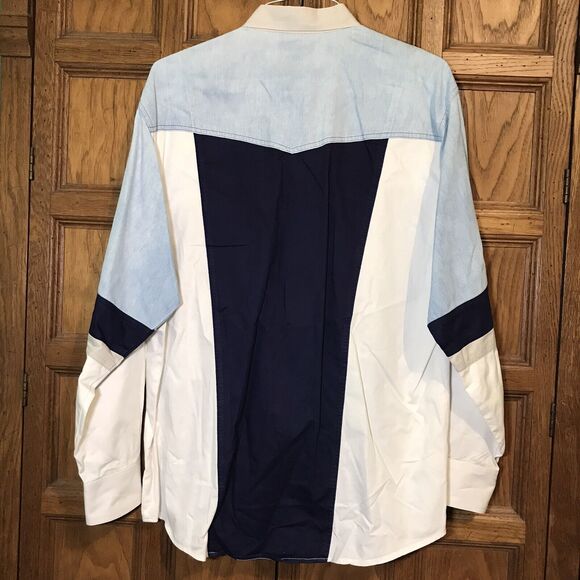 Alamosa Western Button Down Shirt Mens L Multicolor Horse 90s Colorblock Cowboy - Picture 6 of 10